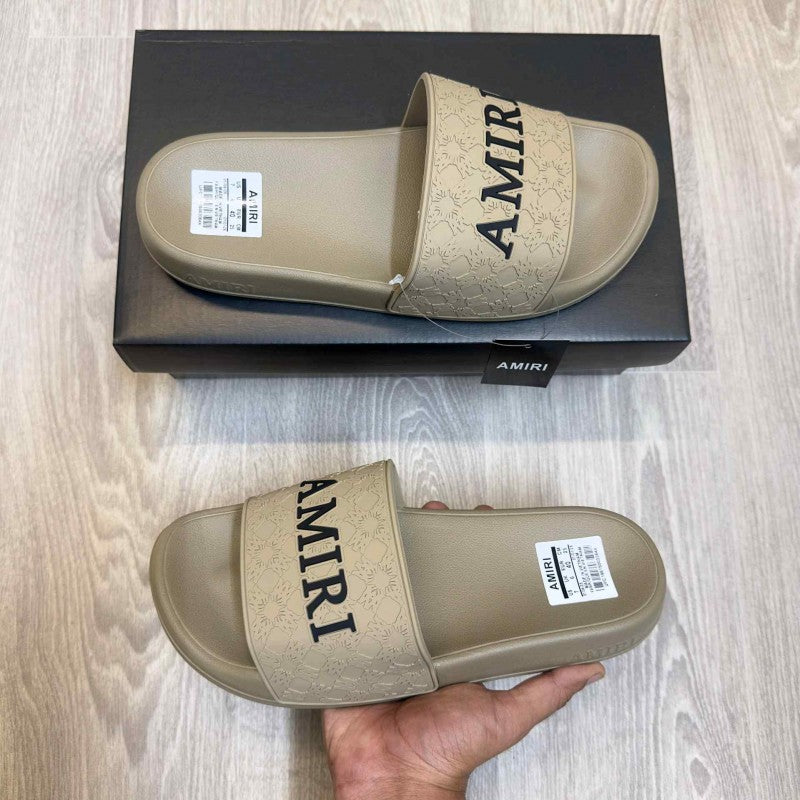 Amirri MA Quad Logo Embossed Beige Slides