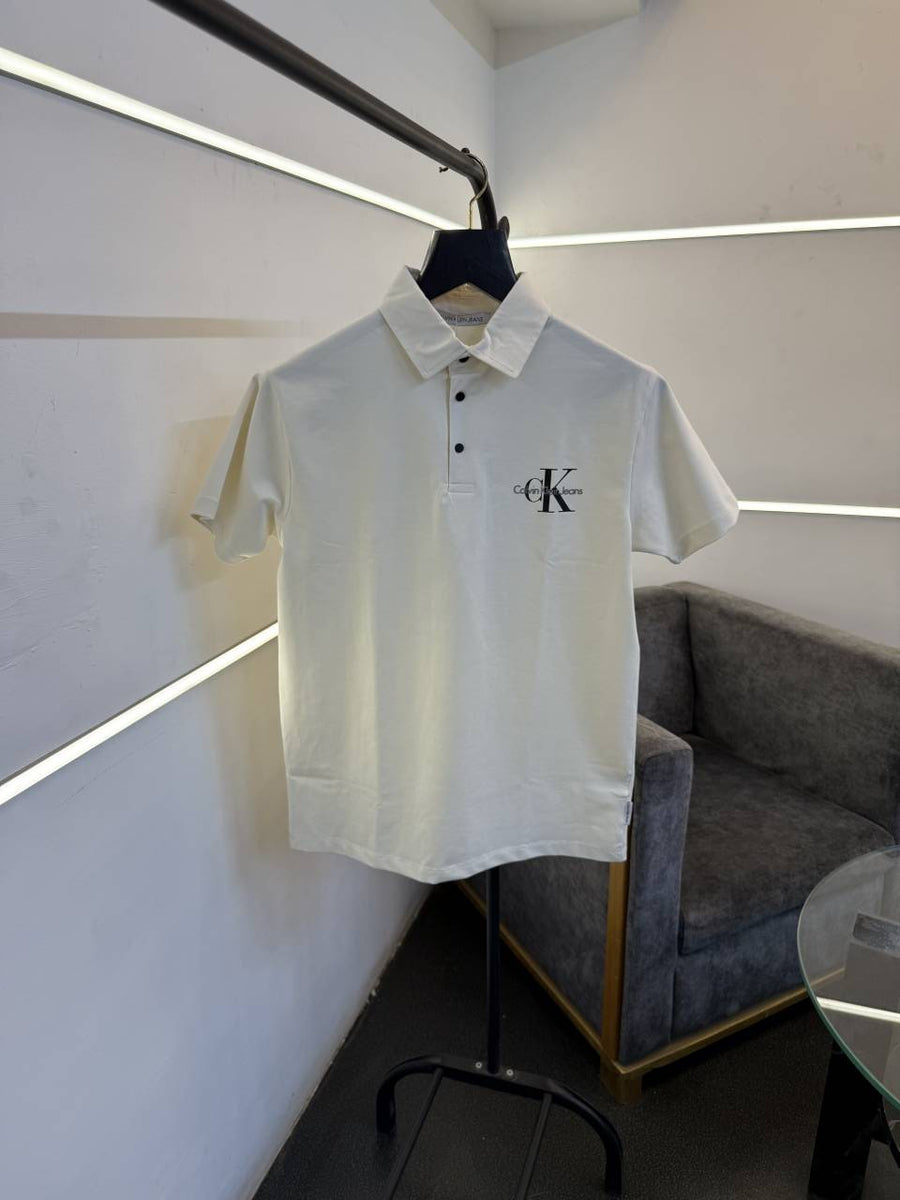 Calvin kline cream front and back print turkish imported polo Tshirt salw