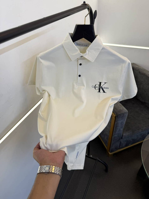 Calvin kline cream front and back print turkish imported polo Tshirt salw