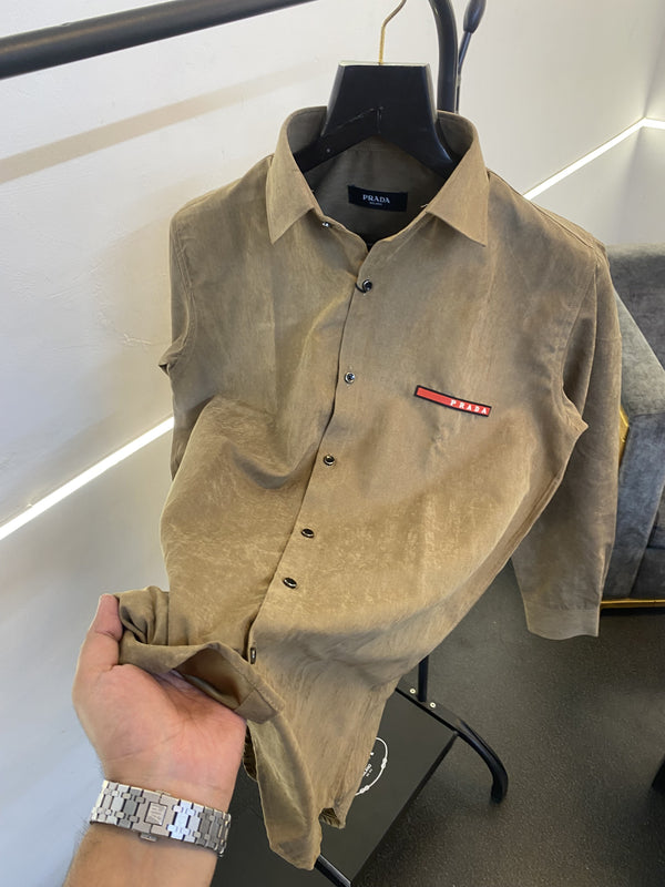 Prada style 02 cotton suede imported box pack shirt beige brown