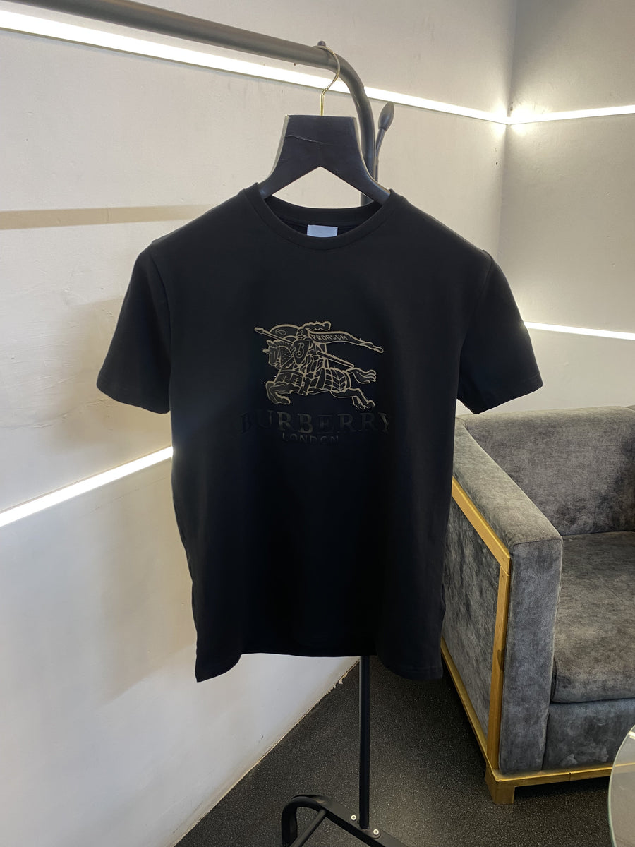 Burberry turkey imported round neck tshirt black with patch stone work and print