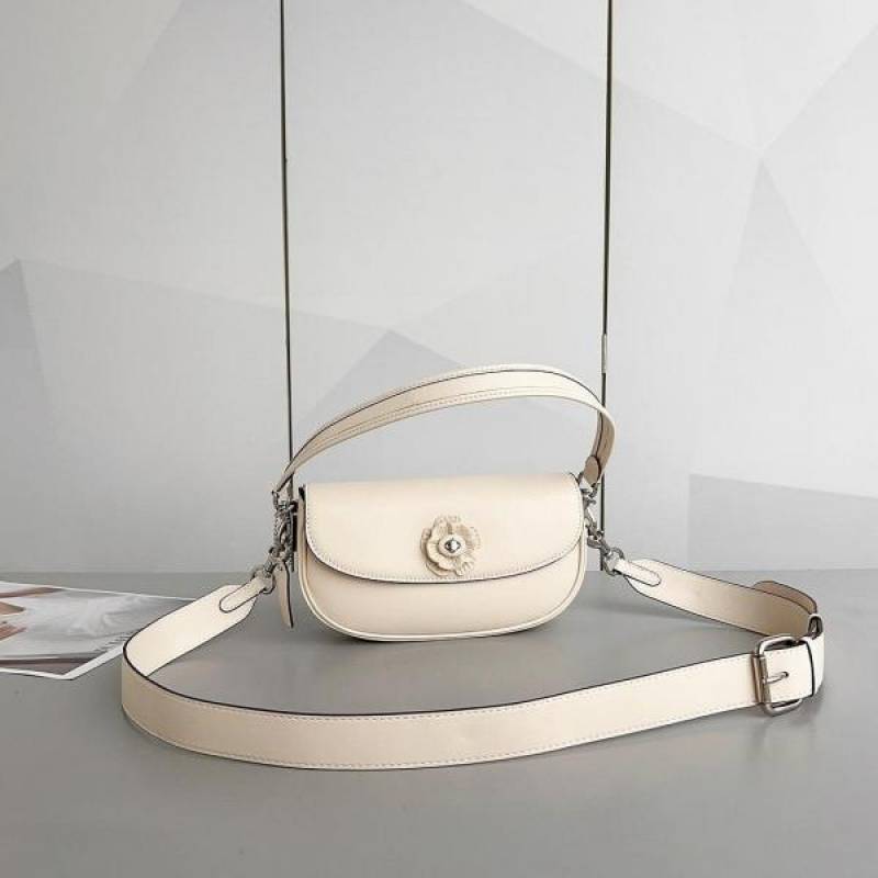 Coach Emmy Saddle Premium Crossbody Shoulder Bag With OG Double Box & Dust Bag (White Flower - 1006)