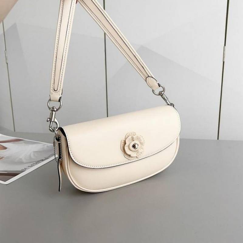 Coach Emmy Saddle Premium Crossbody Shoulder Bag With OG Double Box & Dust Bag (White Flower - 1006)