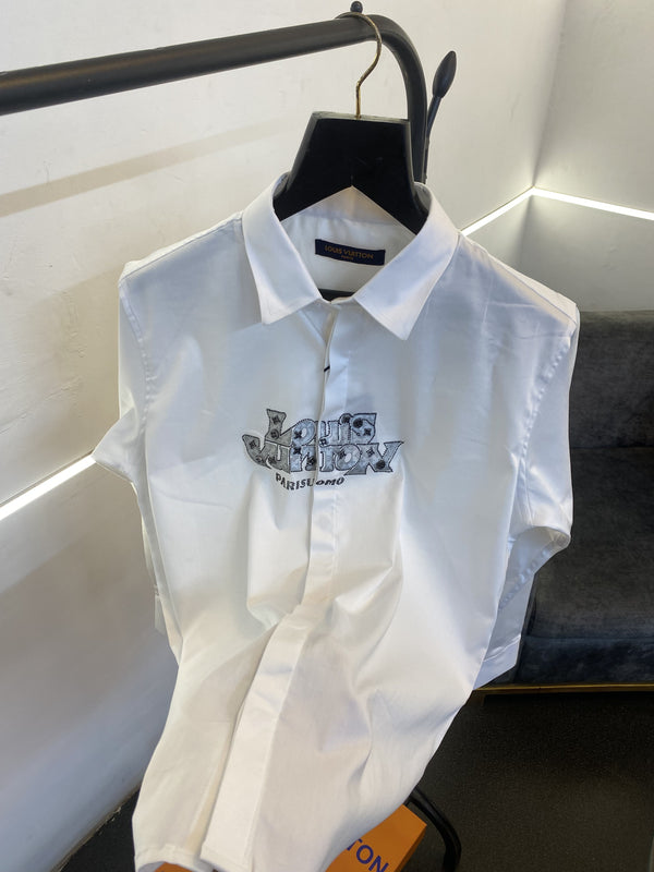 Lv stone metal logos and patch work imported box pack shirt white sale