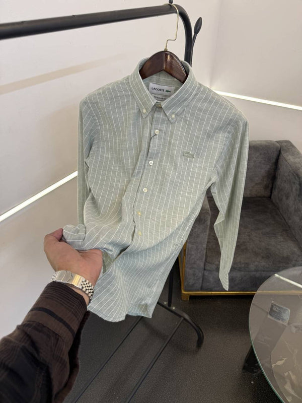 Lacoste mint green linen imported shirt with lining and brand buttons