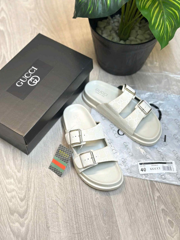 Gucci GG Monogram Adjust Double Strap White Sandal
