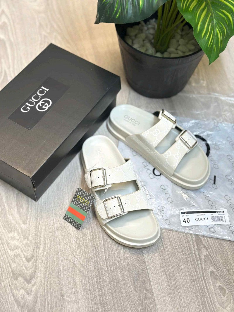 Gucci GG Monogram Adjust Double Strap White Sandal
