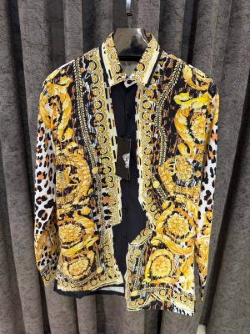 RAMZAN SPECIAL SALE VERSACEE BOROCCO SHIRT IMPORTED HALF SLEEVES GOLD WHITE