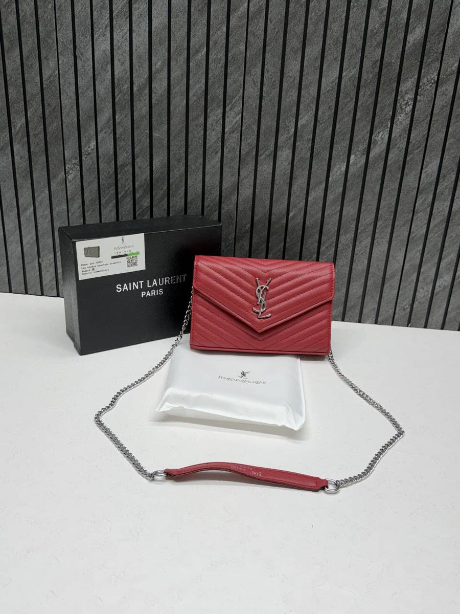 Ysl Envelope Red-Silver Crossbody ShoulderBag With Originalbox & DustCover