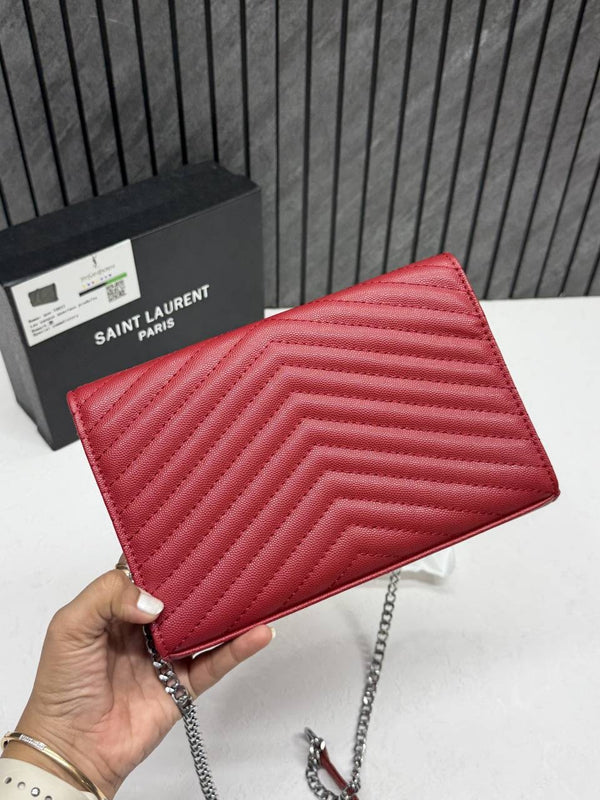 Ysl Envelope Red-Silver Crossbody ShoulderBag With Originalbox & DustCover