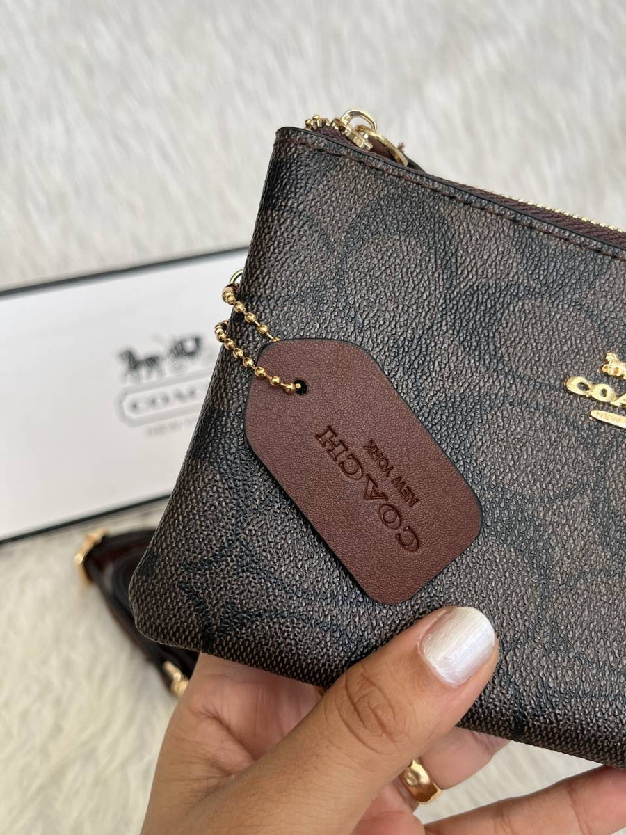 Coach 04 Dual Zip Wristlet Sling Bag With OriginalBox & DustCover Packingh