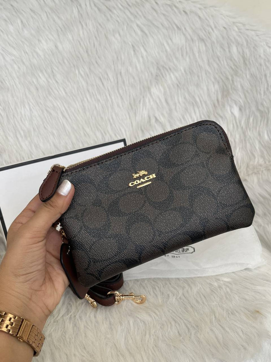 Coach 04 Dual Zip Wristlet Sling Bag With OriginalBox & DustCover Packingh