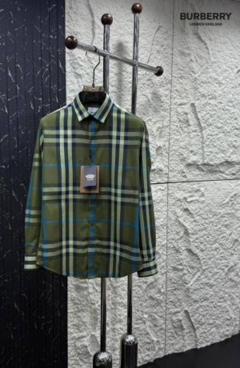 Burbery Box Pack Full Sleeves Checks Shirt Green