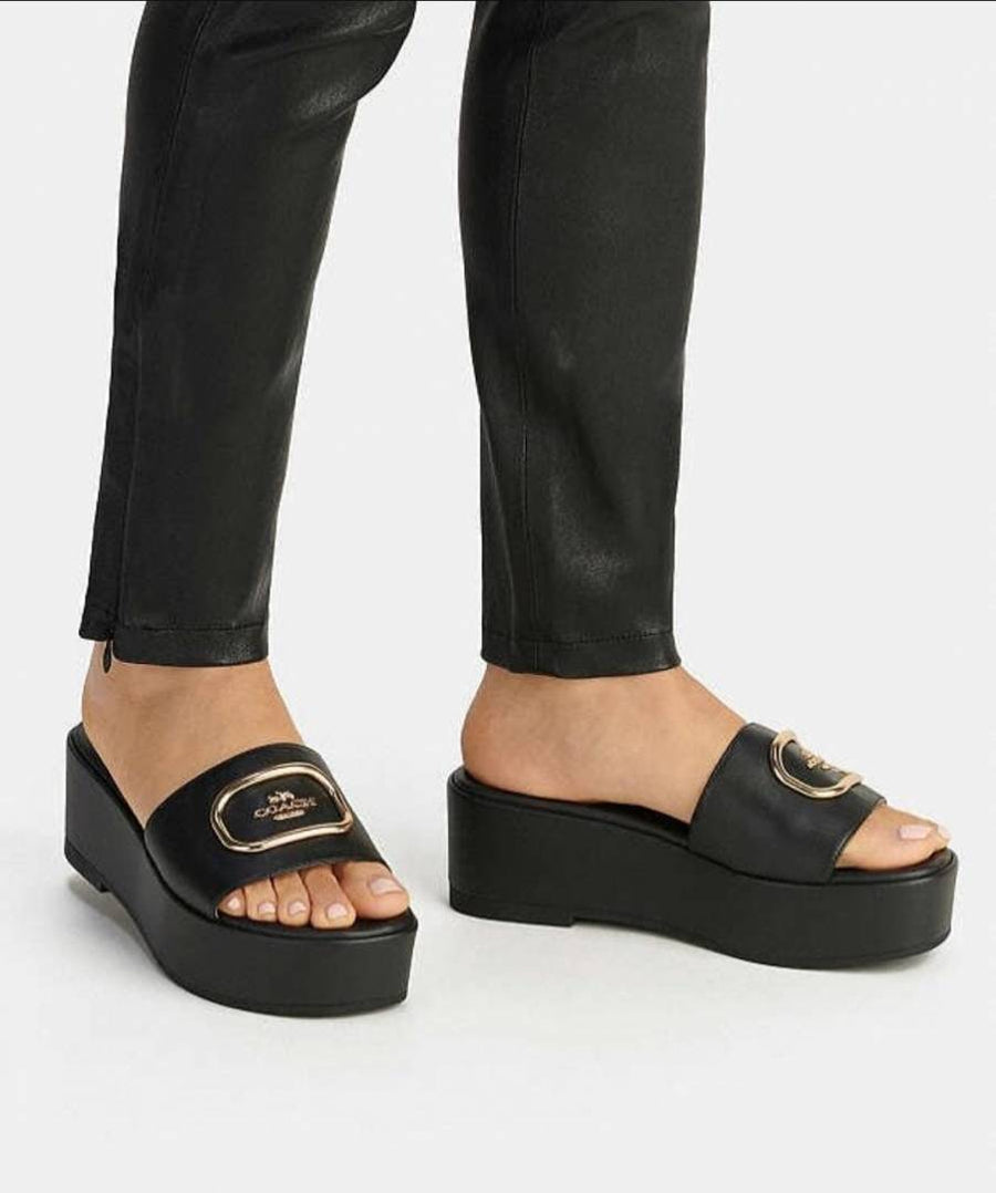 Coach_FixPrice_NoReturn_Eloise_Black_Platform_Sandals_With_Original_Packing