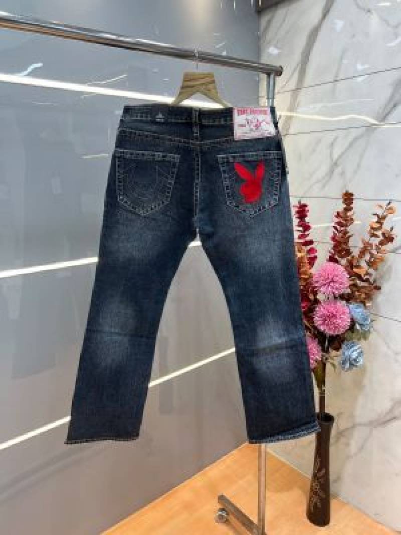 True Religio n Dark Blue Bootcut Premium Imported Stretchable Lycra Fabric Denim with Back Pocket Embroidered Design 4226