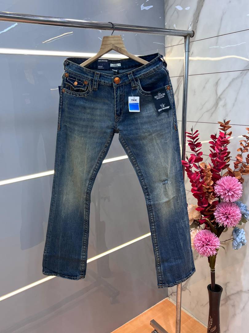 True Religio n Green Shade Premium Imported Stretchable Lycra Fabric Boot Cut Denim with Back Flap pocket Design 3396