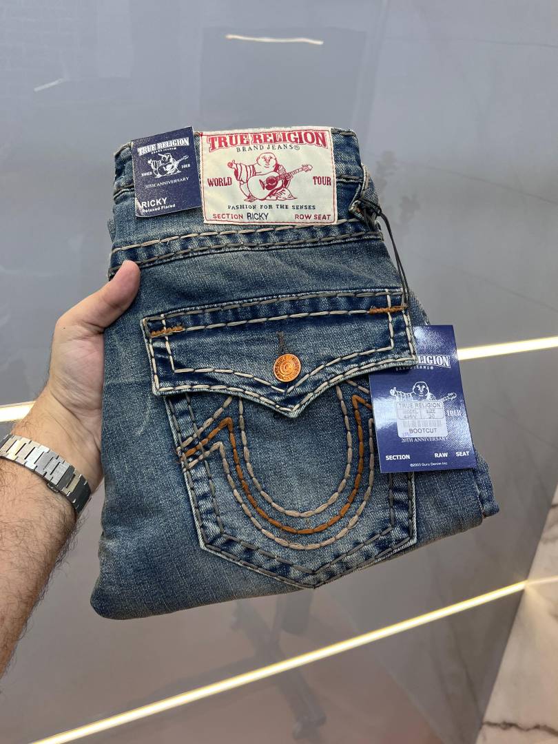 True Religio n Green Shade Premium Imported Stretchable Lycra Fabric Boot Cut Denim with Back Flap pocket Design 3396