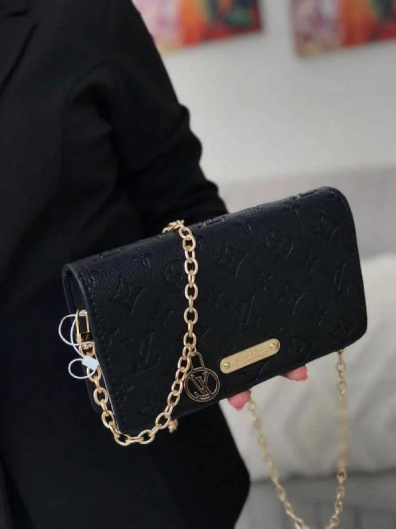 Loius1180 Vuitton LV Lily Chain Monogram Premium Handbag With OG Box & Dust Bag (Black - 1180)
