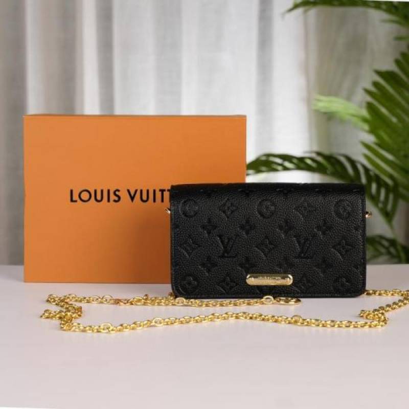 Loius1180 Vuitton LV Lily Chain Monogram Premium Handbag With OG Box & Dust Bag (Black - 1180)