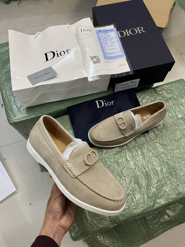 Dior Granville Premium Loafers Light Cream Suede Calfskin Surplus Quality With All Accessories 0018
