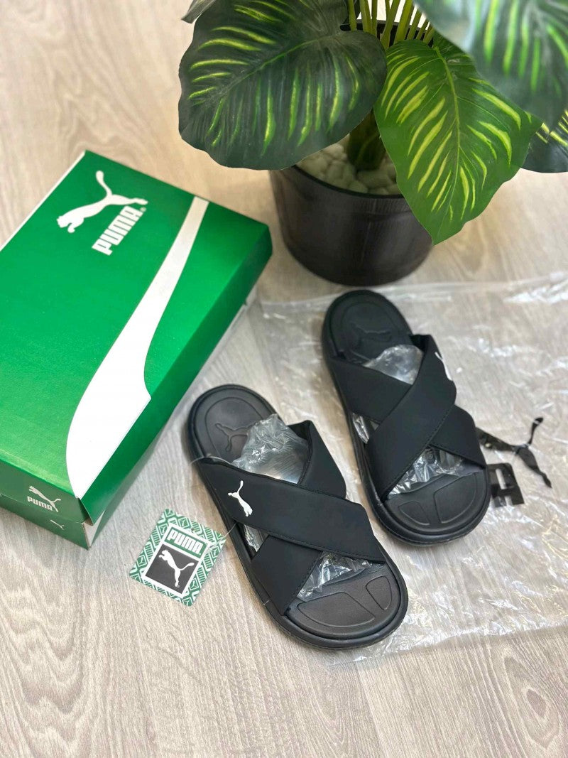 Puma Softride Seave Cross Strap Black White Slides