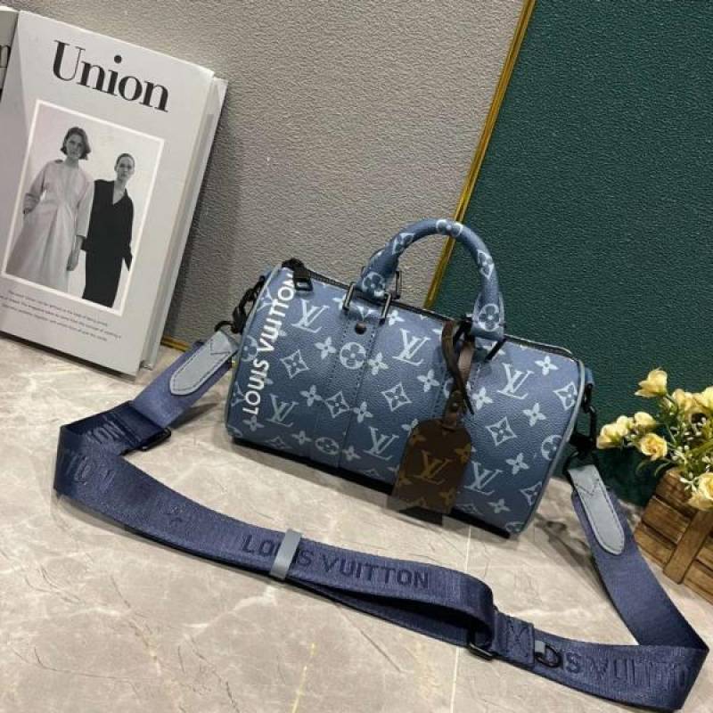 Louis Vuitton LV M46803 Keepall Bandouliere Monogram Speedy With OG Magnetic Box & Dust Bag & Extra Pouch (Blue Mono - 961)