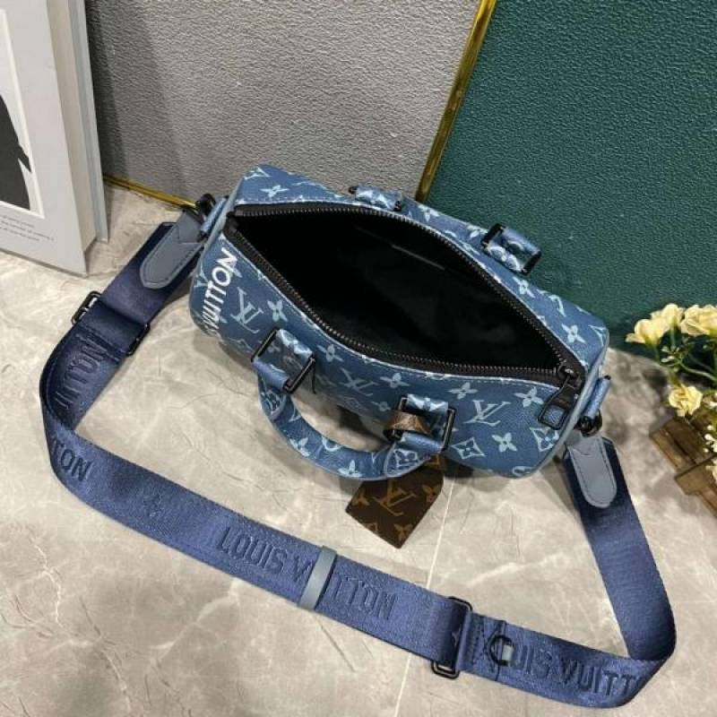 Louis Vuitton LV M46803 Keepall Bandouliere Monogram Speedy With OG Magnetic Box & Dust Bag & Extra Pouch (Blue Mono - 961)