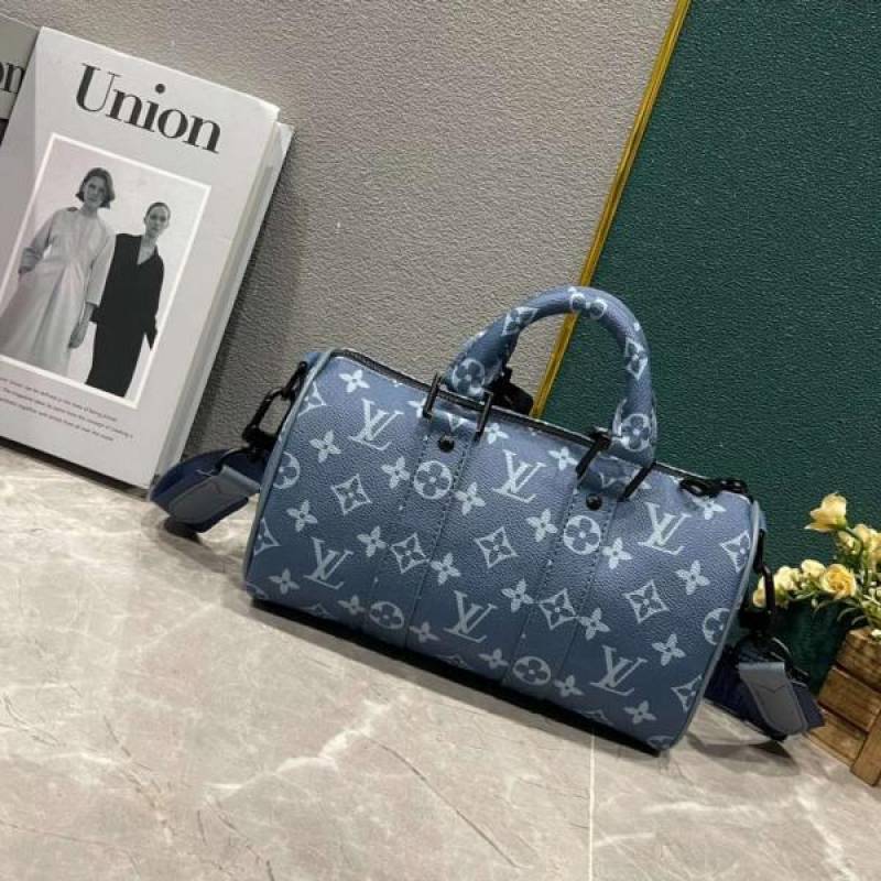 Louis Vuitton LV M46803 Keepall Bandouliere Monogram Speedy With OG Magnetic Box & Dust Bag & Extra Pouch (Blue Mono - 961)