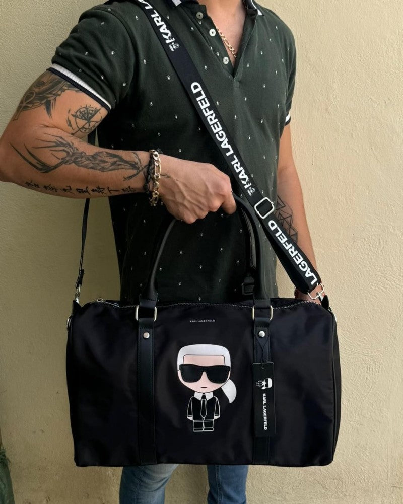 KARL LAGERFELD Premium Duffle Messenger Bag With Dust Bag (Black - 222)