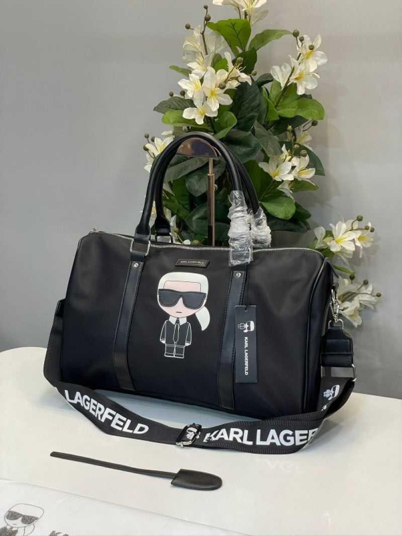 KARL LAGERFELD Premium Duffle Messenger Bag With Dust Bag (Black - 222)