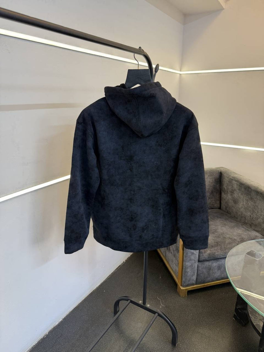 Loewe shadow print cut work imported hoodie blue