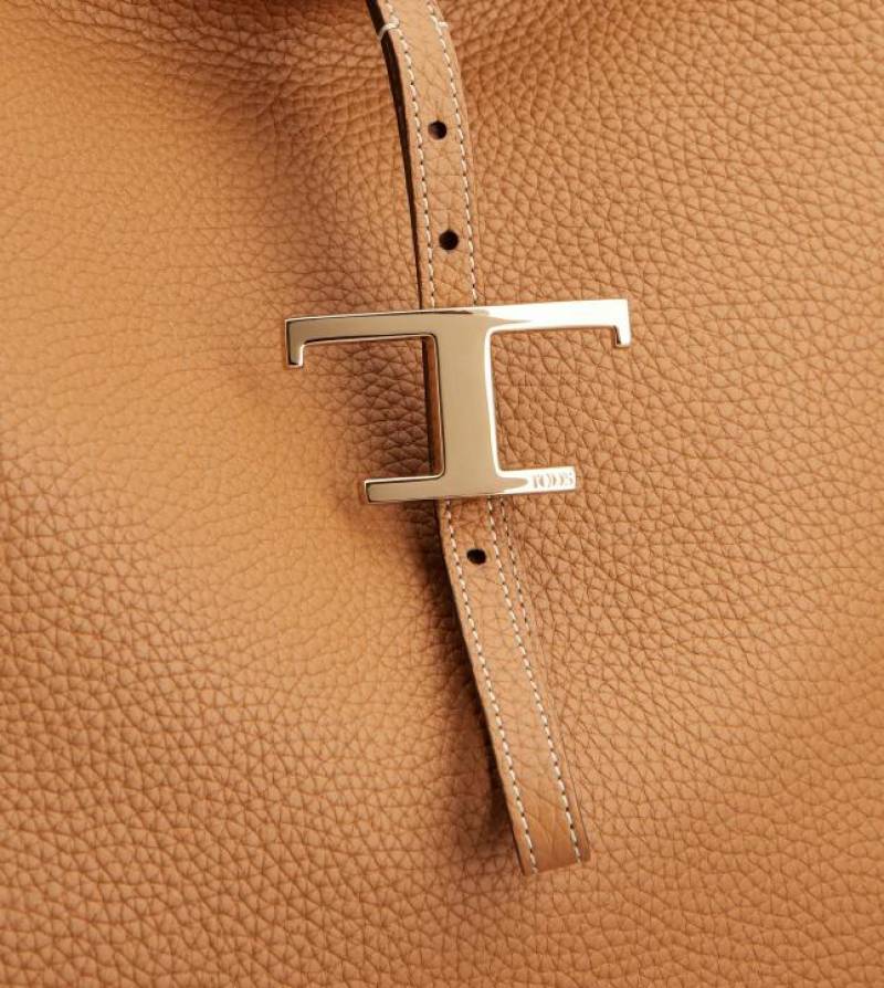 Todds T Timeless Pebble Premium Leather Bag With OG Magnetic Box With Dust Bag (Tan - 1183)
