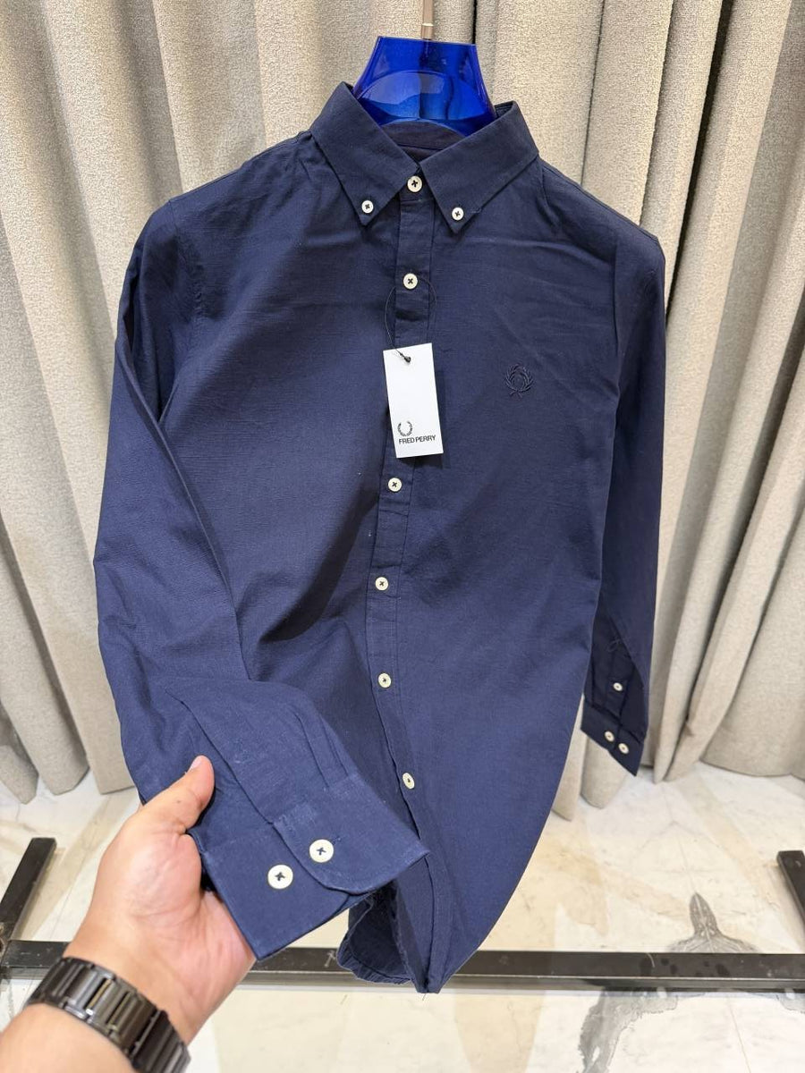 Fred Perry Navy Blue Premium Linen Shirt