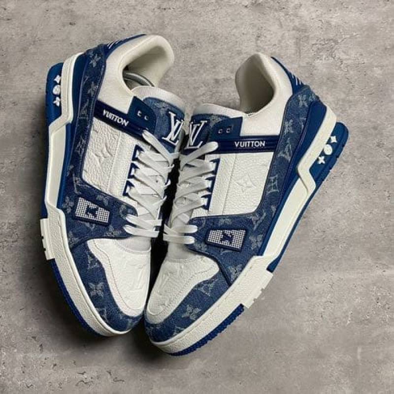 Louis Vuitton Lv Trainer White Blue Denim With All Accessories
