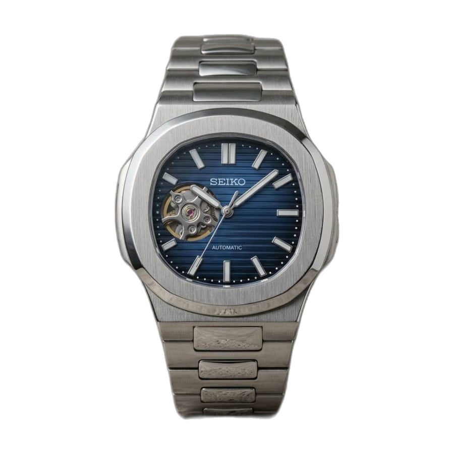 Seiko Mod Nautilus Phantom Open Heart Automatic Silver-Blue