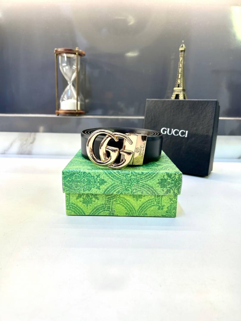 Gucci Glossy Golden Reversible Belt Fa 668