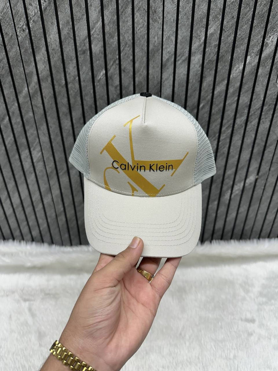 Calvin Kline_Grey_Premium_Large_Front_Logo_Trucker_Hat