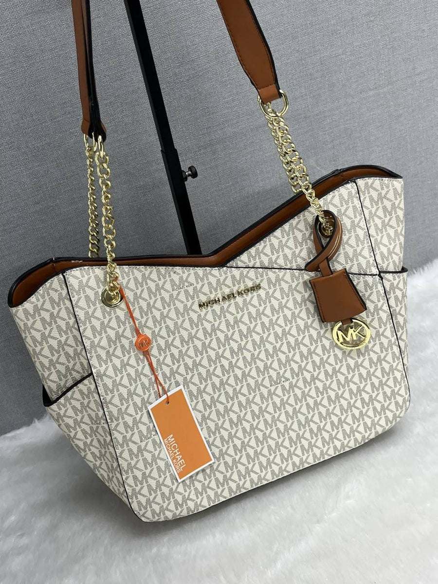 Michael Kors_Beige-Brown_Chain_Tote_With_DustCover_Premium_Quality