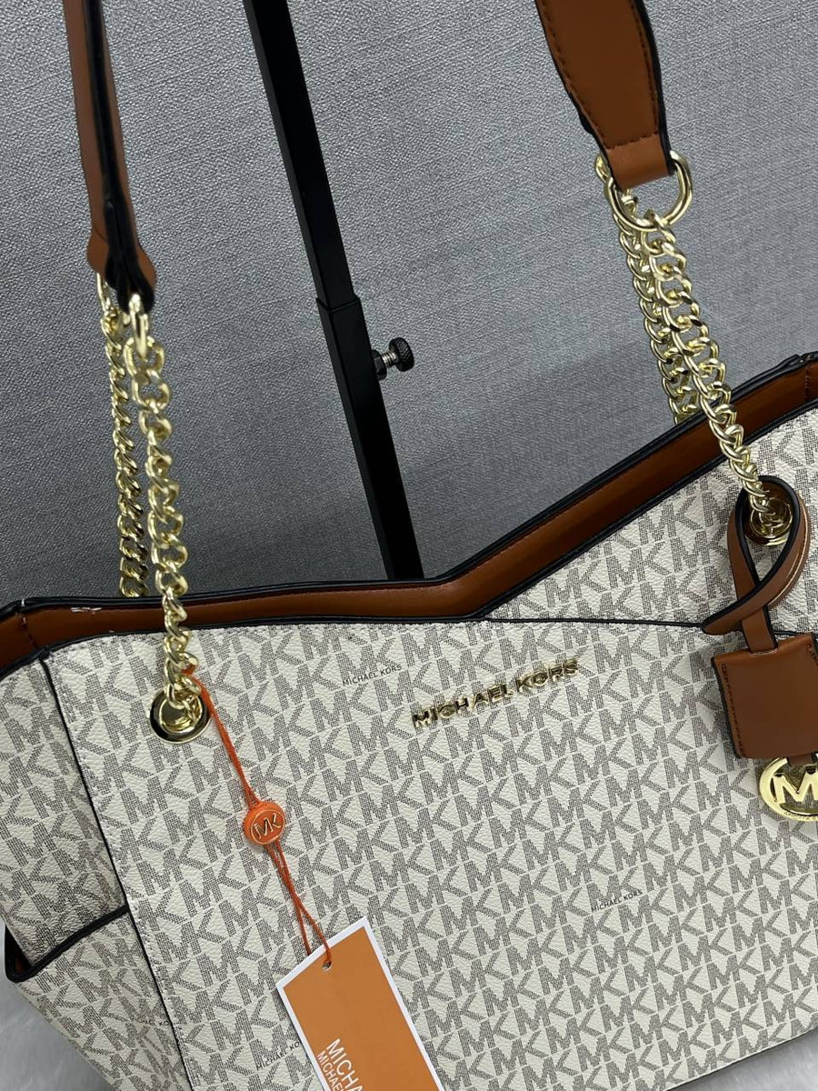 Michael Kors_Beige-Brown_Chain_Tote_With_DustCover_Premium_Quality