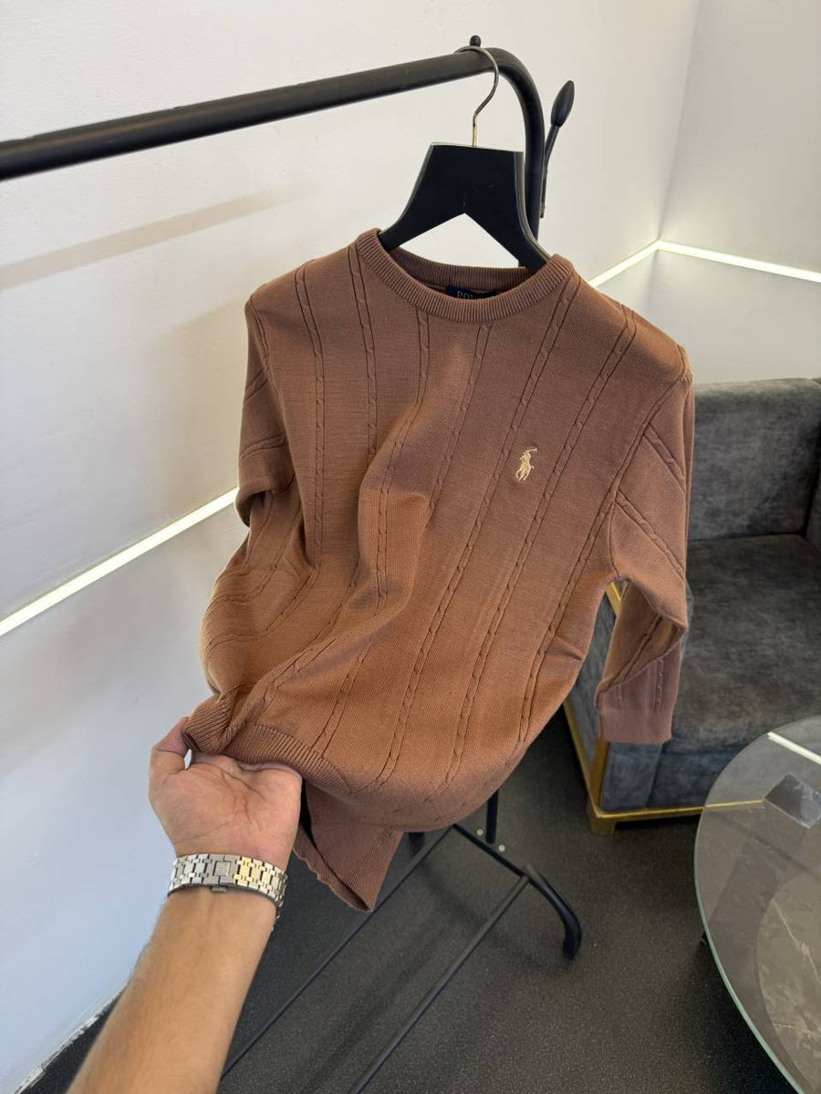 Ralph lauren imported yarn knitted sweater with embroidered logo Brown