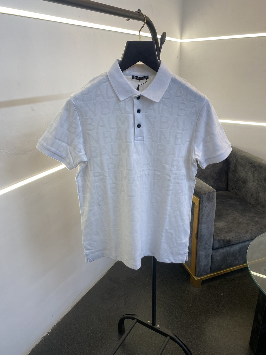 Balmain Paris monogram print imported polo tshirt white sale