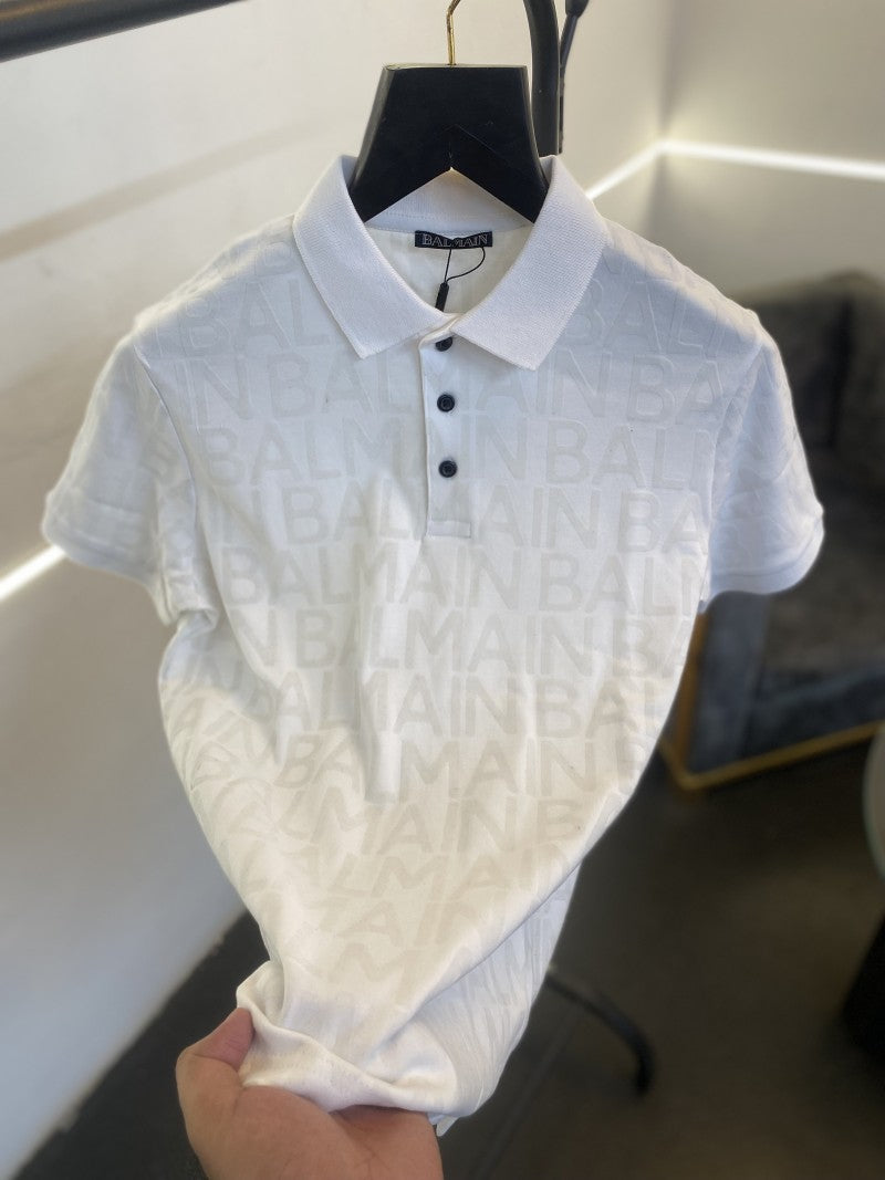 Balmain Paris monogram print imported polo tshirt white sale