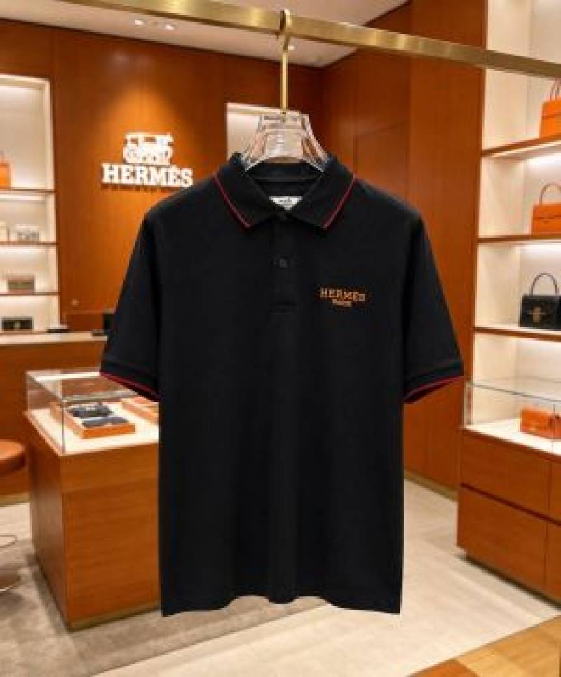 Hermes Chest Logo primium imported Polo T-shirt Black