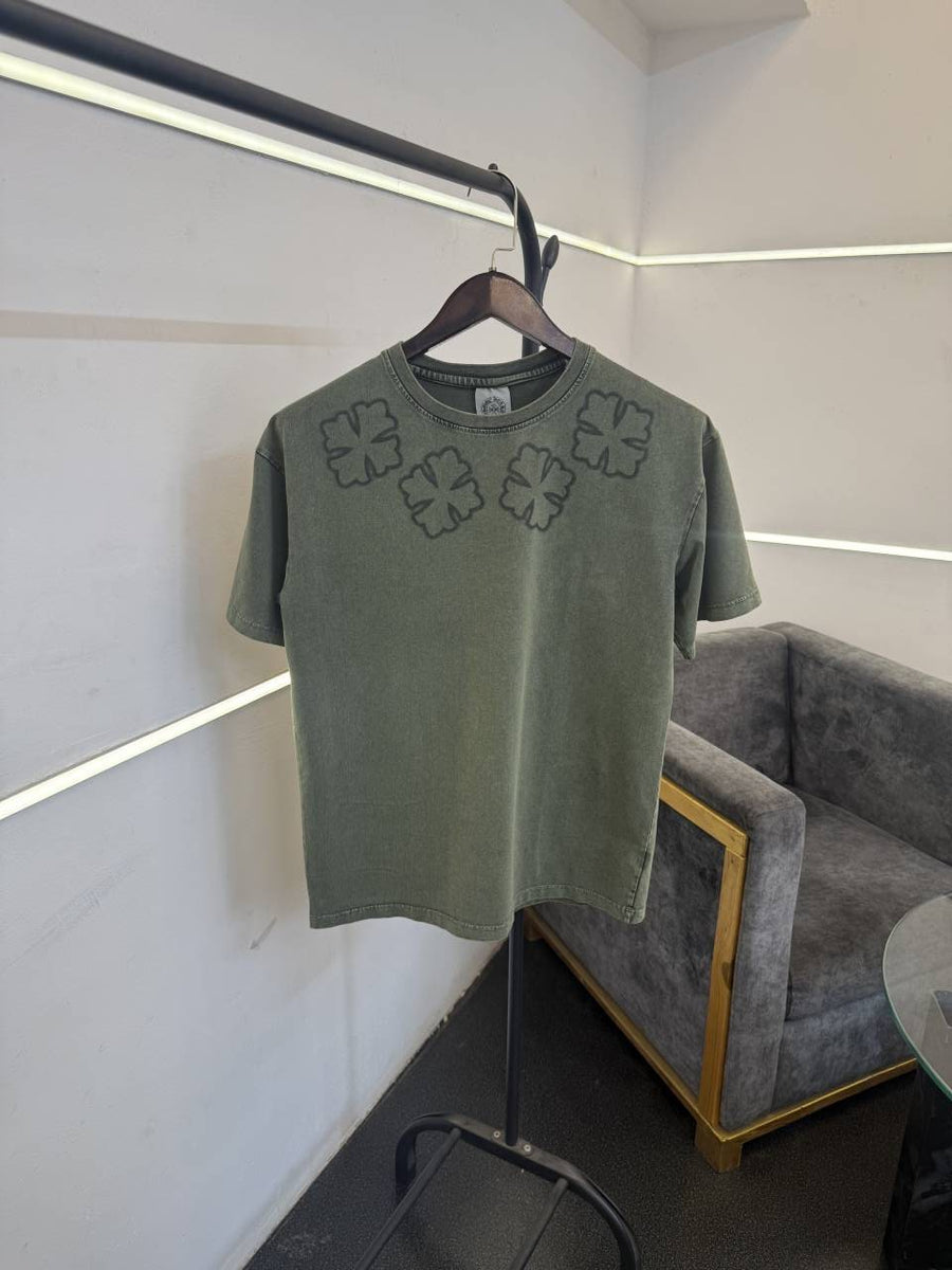 Chrome heart carbon green acid wash imported round neck tshirt