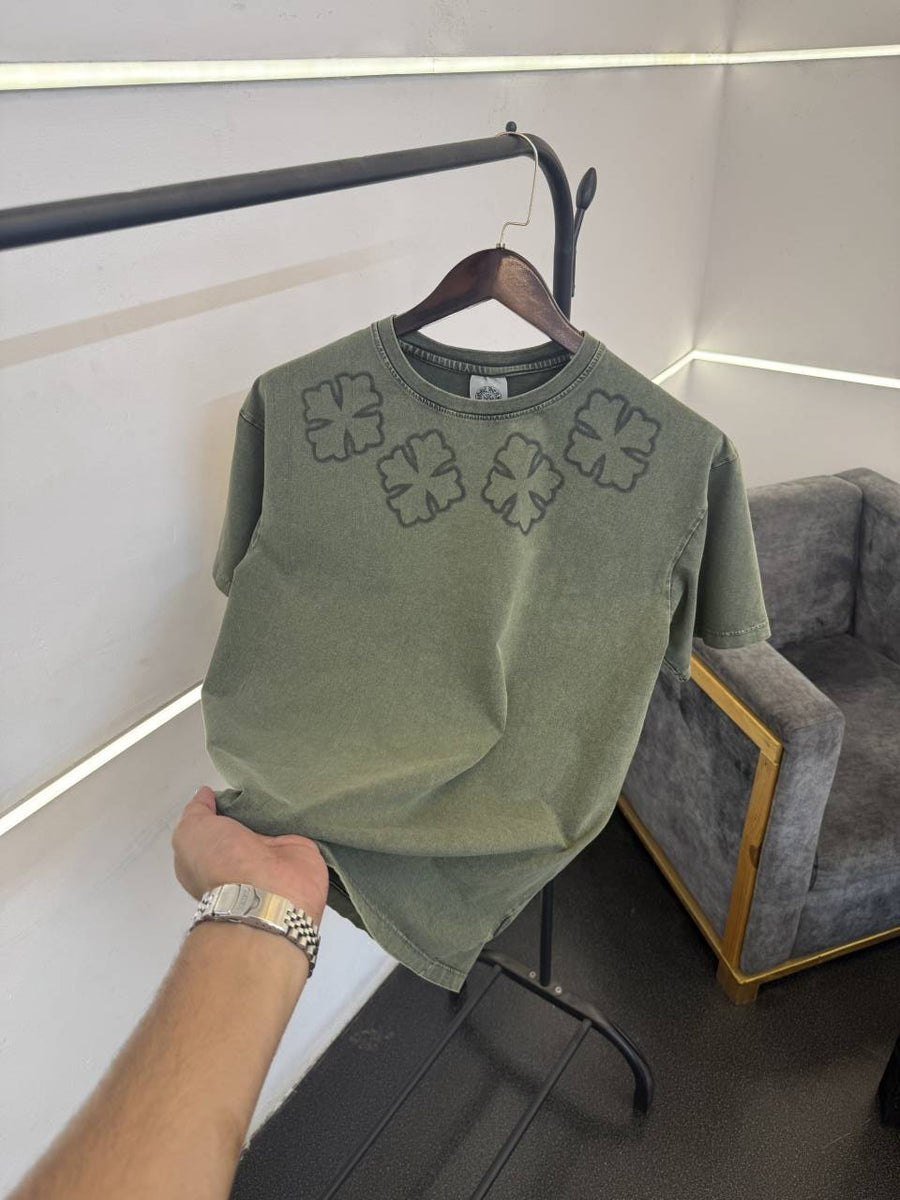 Chrome heart carbon green acid wash imported round neck tshirt