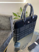 Burberry checks laptop bag with steel logo and starp grey black