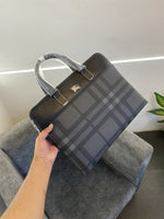 Burberry checks laptop bag with steel logo and starp grey black