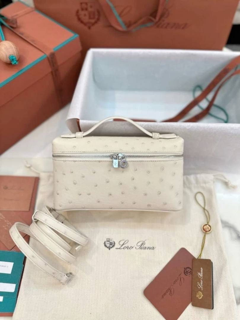 Loro Piana Extra Pocket L19 Ostrich Leather Crossbody Bag With Original Box Dust Cover