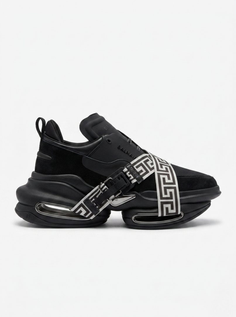 Balmain B BOLD BLACK MONOGRAM STRAP SNEAKERS