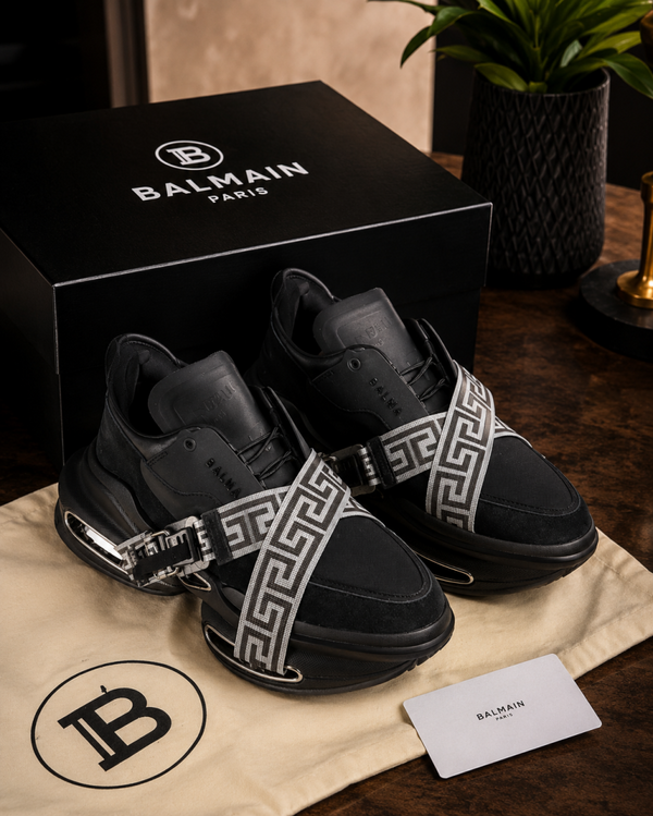 Balmain B BOLD BLACK MONOGRAM STRAP SNEAKERS